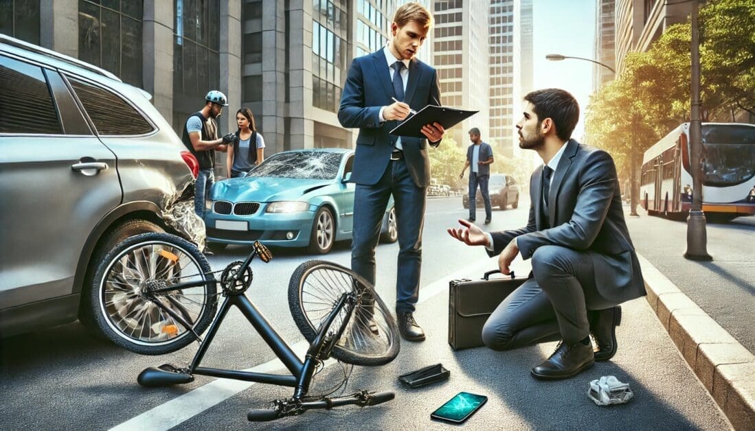 Lawyer and Cyclist Assessing Bicycle Accident Damage