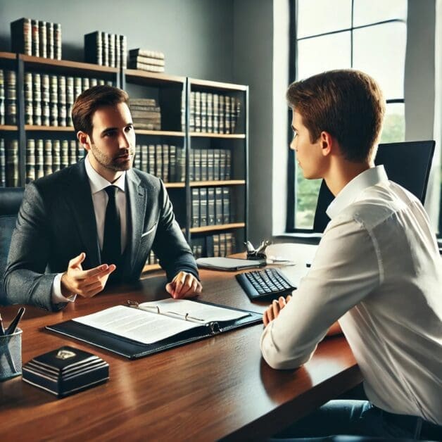 Lawyer Providing Expert Advice on Will Drafting in a Modern Office