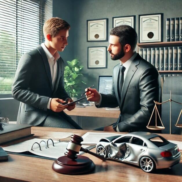 Client Discussing Partial Fault in Accident with a Motor Vehicle Lawyer