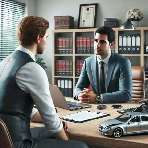 Accident Lawyer Discusses Case Updates with Client