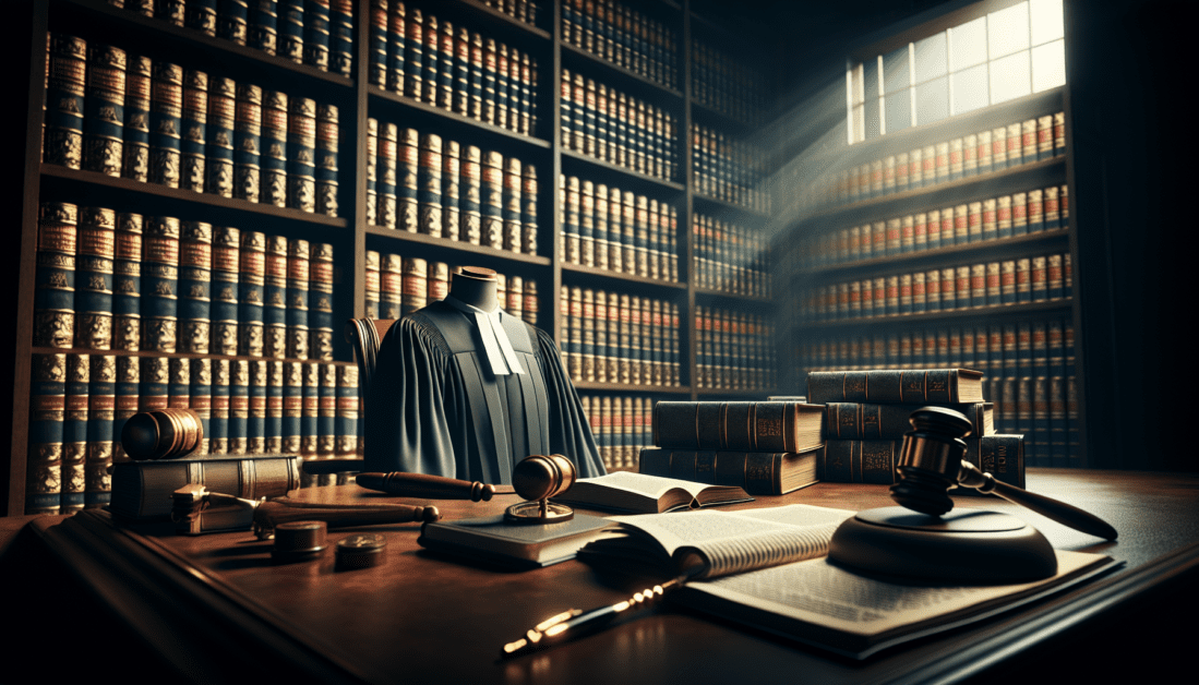 Legal Documents and Gavel on Courtroom Desk
