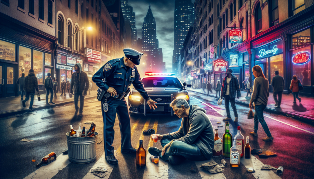 Person drinking from bottle on city street at night