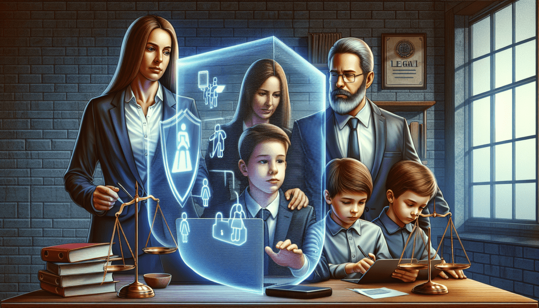 Family Using Laptop with Security Shield Icon Overlay