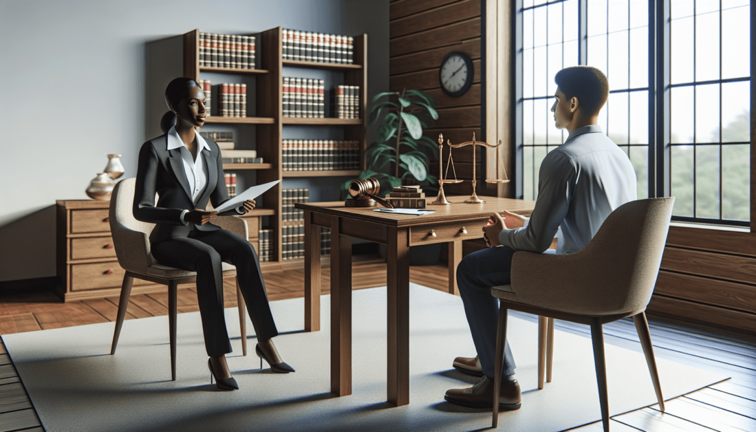 Attorney meeting with client in modern office