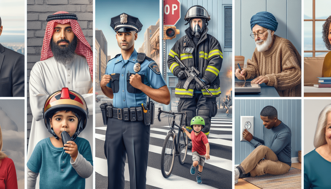 Modern City Skyline with Safety Icons Overlay