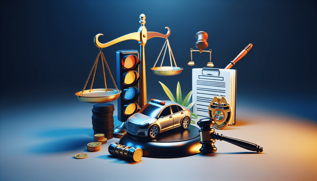 Florida DUI law book with gavel and handcuffs