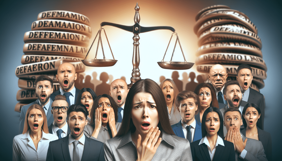 Legal scales with defamation law documents and gavel