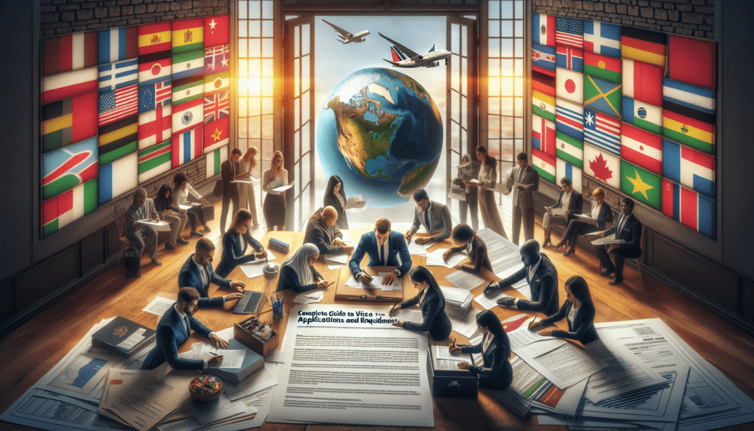 Visa application forms with passport and documents