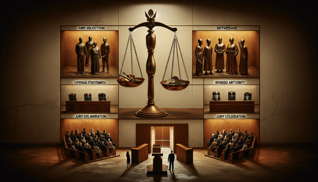 Trial process guide showing 5 key legal stages