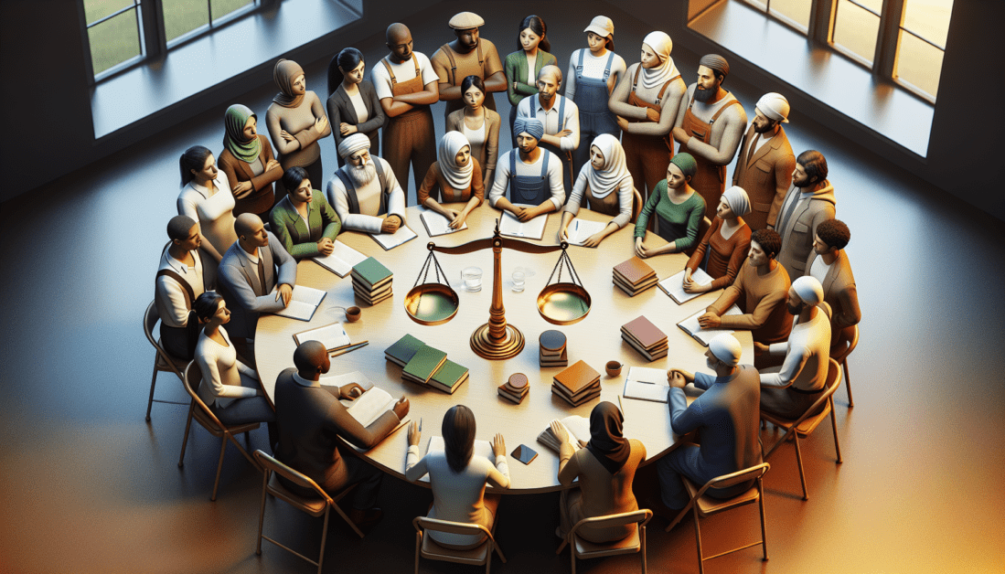 Employee rights poster with legal scales and documents