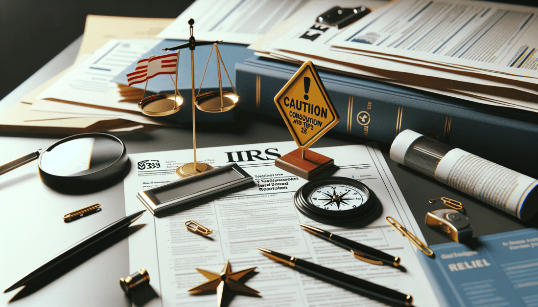 IRS tax documents with red warning flags