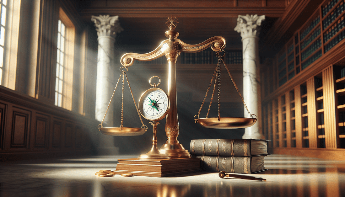 Legal ethics symbols: scales, gavel, and books