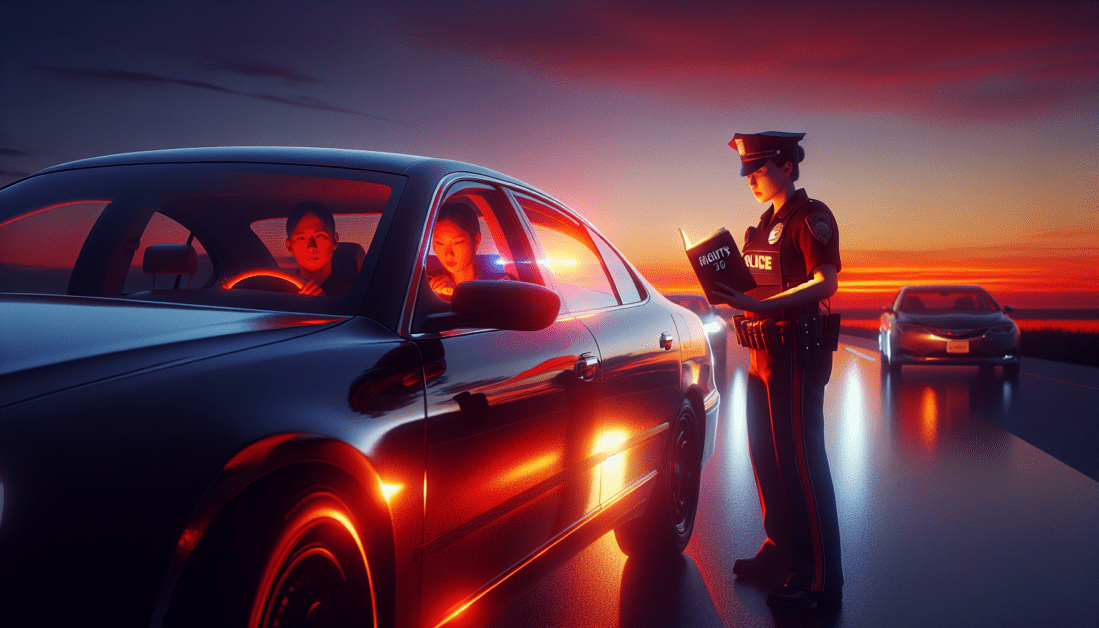 Police officer approaching driver during traffic stop