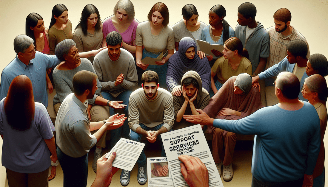 Supportive hands reaching out to help victims