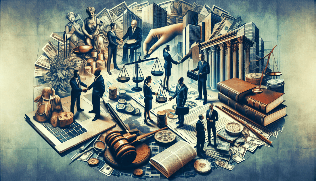 Business legal documents and briefcase on desk