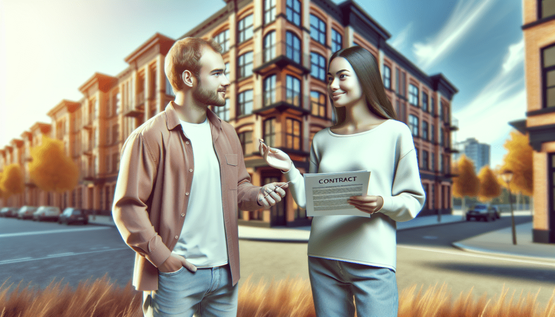 Landlord and tenant reviewing legal rights document