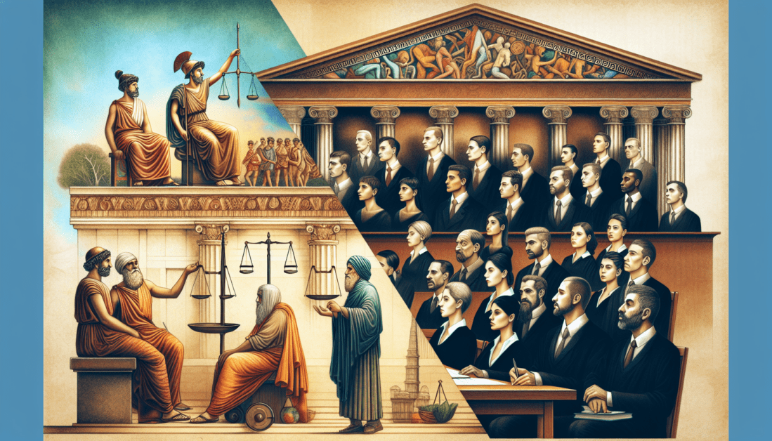 Ancient Columns and Modern Gavel Symbolizing Legal Evolution