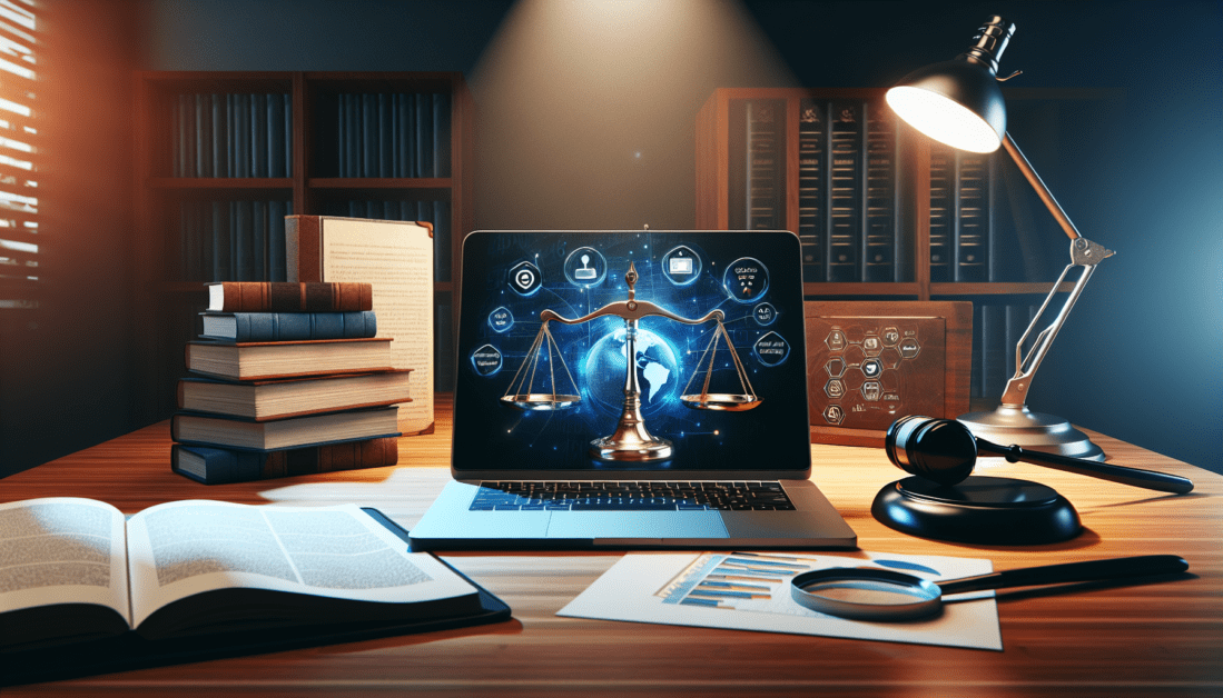 Lawyer using laptop for online advertising strategies