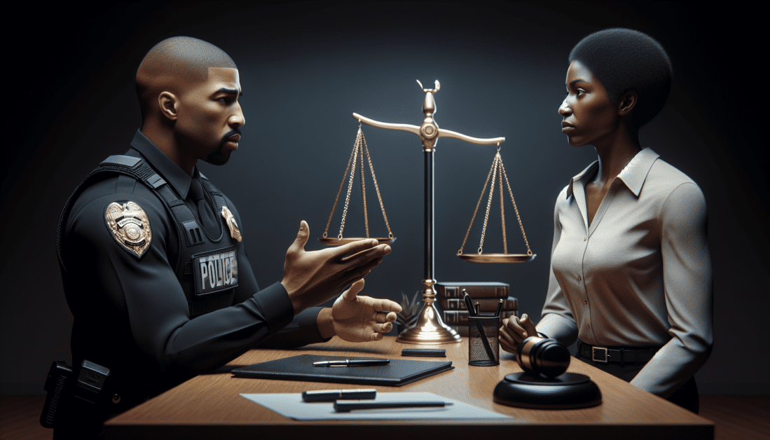 Police officer making arrest with handcuffs visible