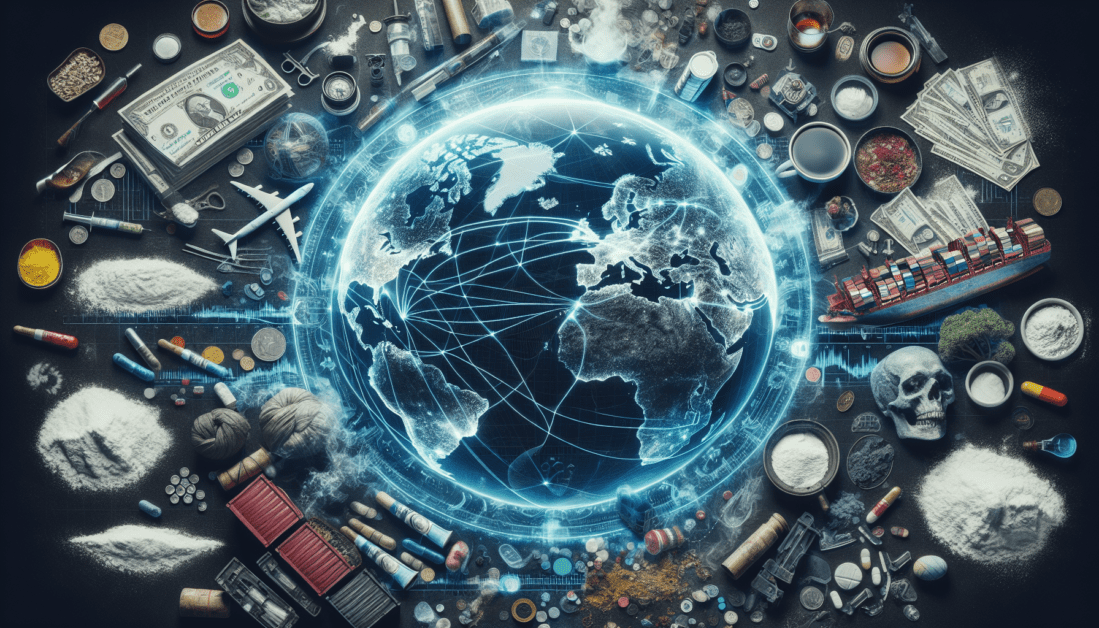 Global drug trafficking routes and statistics infographic