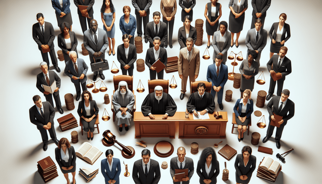 Judge's Gavel on Desk in Formal Courtroom Setting