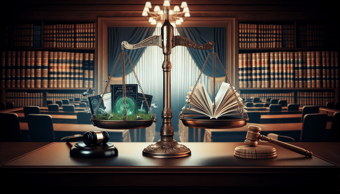 Scales of justice with reform documents and gavel