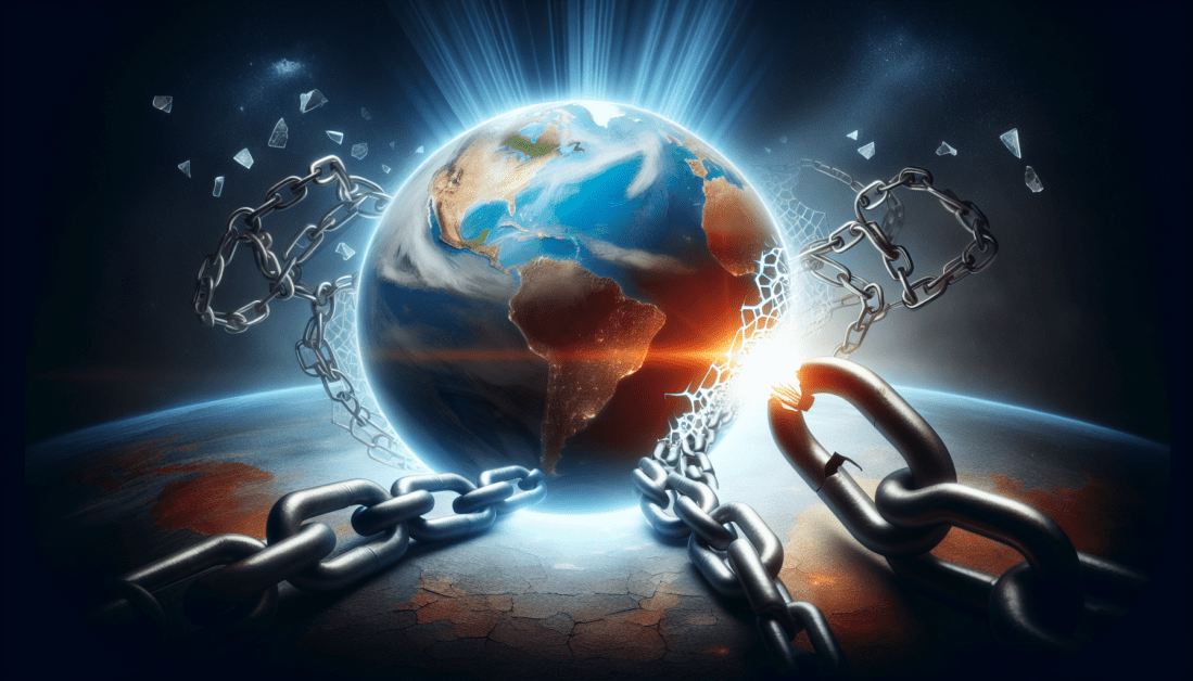 Broken chains symbolizing freedom from human trafficking