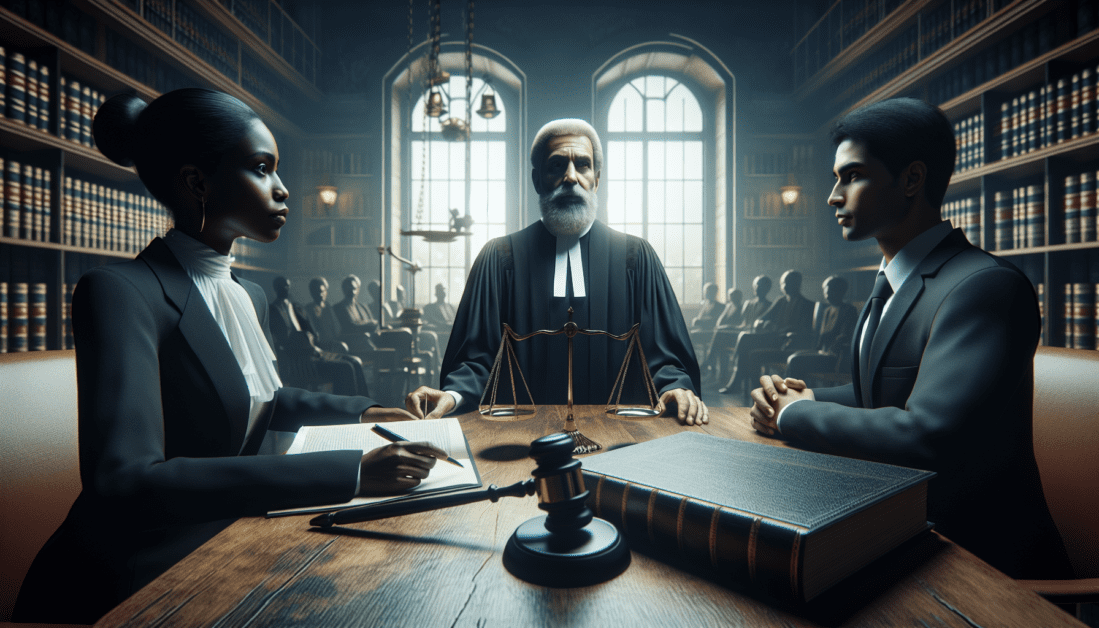 Scales of justice with legal documents and barriers