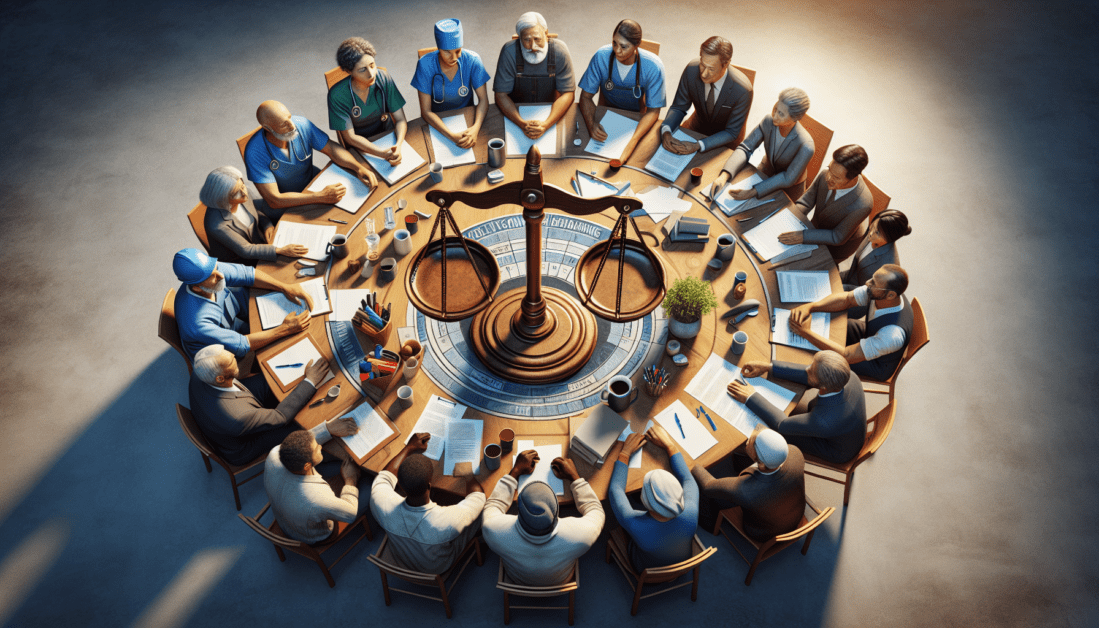 Workers United at Bargaining Table with Documents