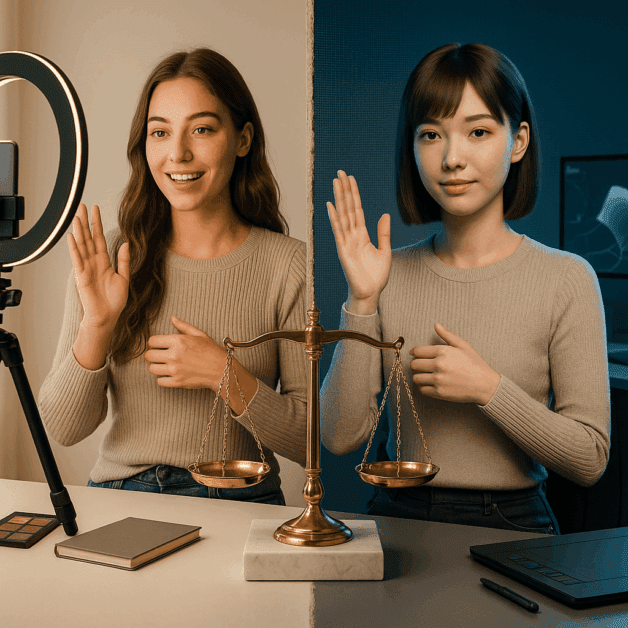 Synthetic Influencers Are Now Legally Different From Real Ones — Here's How - Attorneys.Media - Legal Expert Interviews & Trusted Advice Digital Avatar Versus Real Human Influencer Comparison