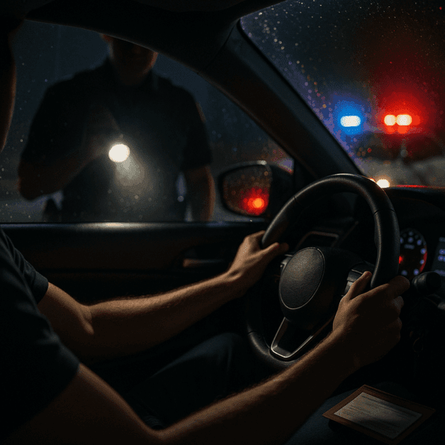 Police Officer at Car Window During Traffic Stop