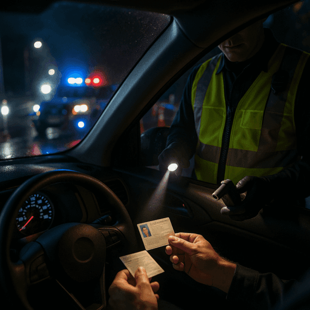 Dui Checkpoint with Police Stopping Cars at Night