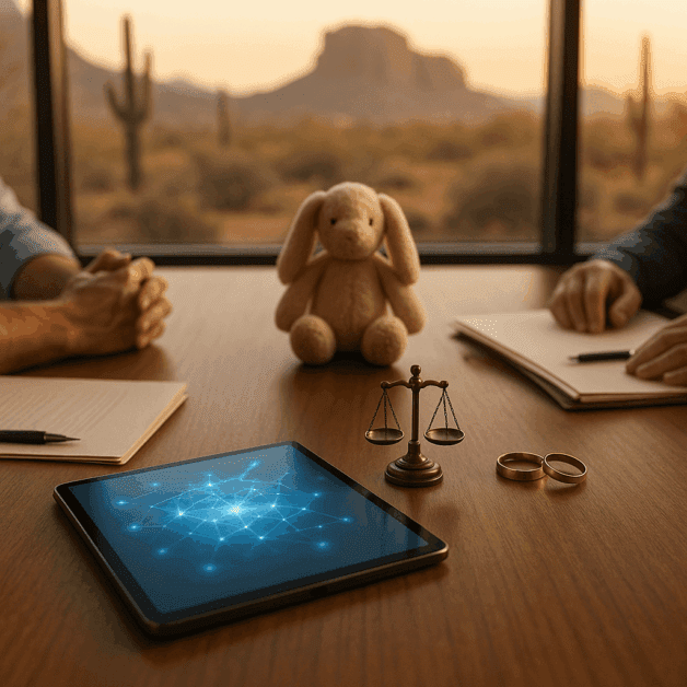 Ai and Law Scales with Family Silhouette