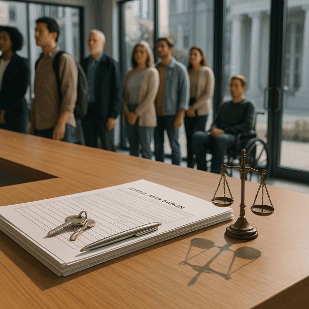 Scales of Justice over a Rental Application Form