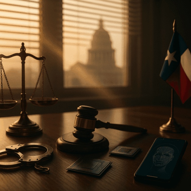 Texas Ai Law Gavel and Digital Circuit Board