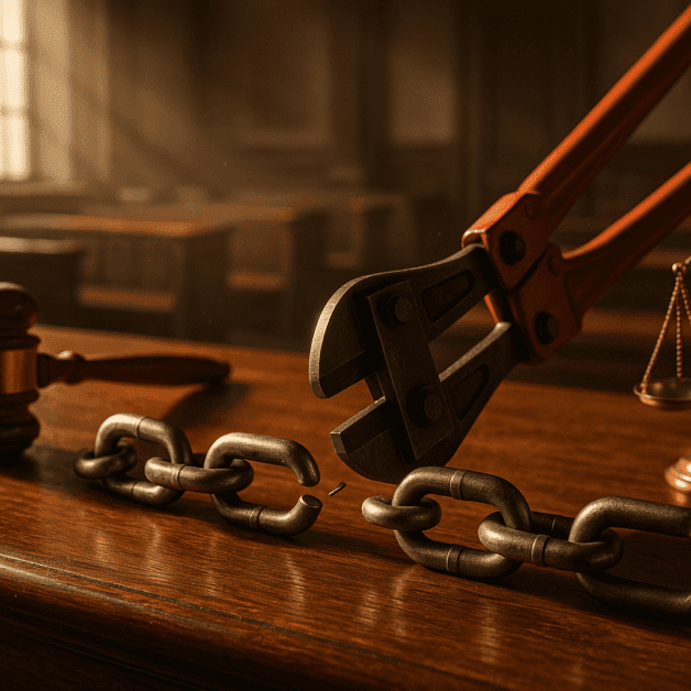 Scales of Justice with Gavel in Courtroom