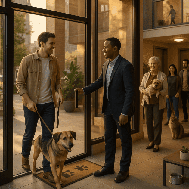 Pets allowed sign in apartment building
