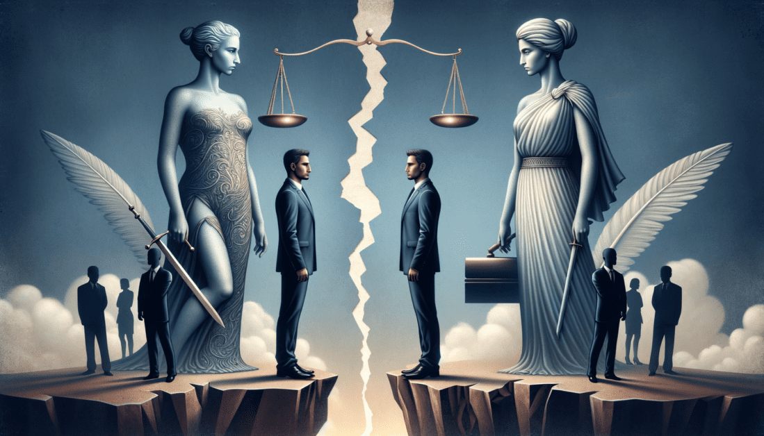 Legal Documents with Scales of Justice Symbol