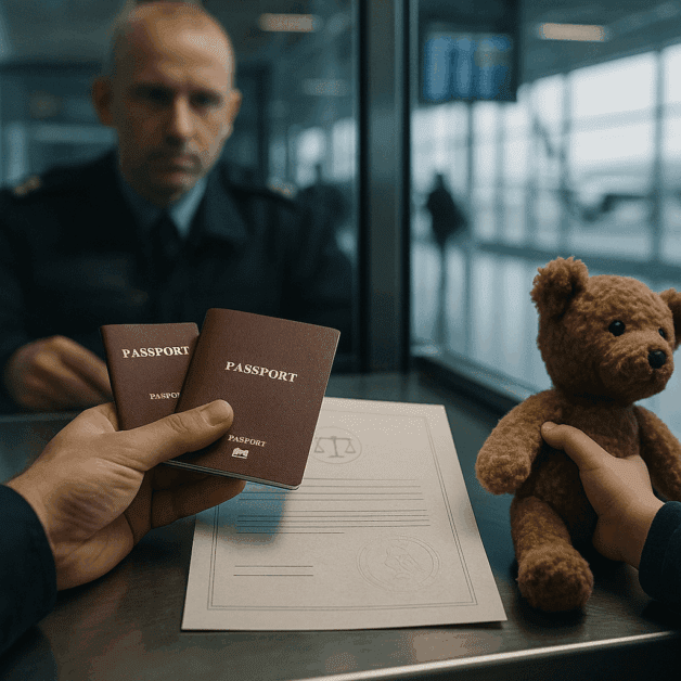 Parent and Child at International Airport Border Control