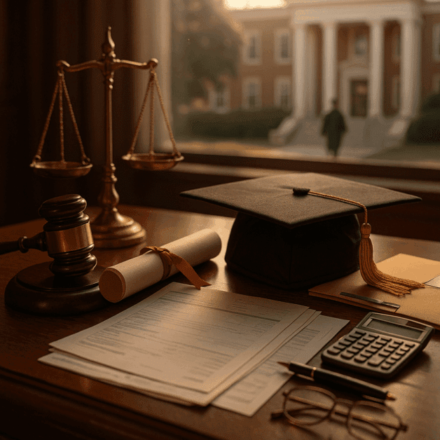 Judge's Gavel Beside College Graduation Cap