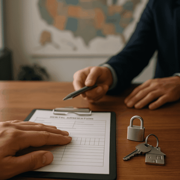 Landlord Reviewing Tenant Rental Application Forms