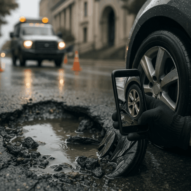 Cracked City Road Causing a Dangerous Accident