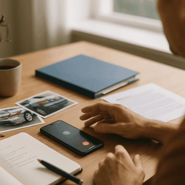 Person on Phone with Insurance Adjuster Documents