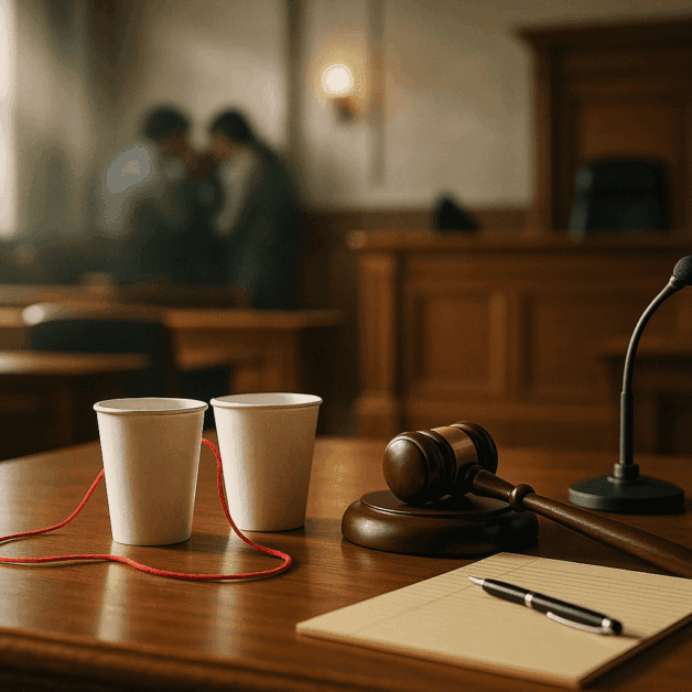 Courtroom with Judge, Lawyer, and Witness Testifying