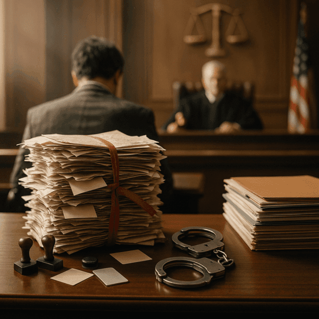 Gavel on Law Books in a Courtroom Setting