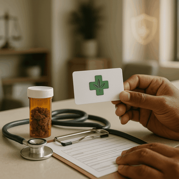 Cannabis Patient Reviewing Medical Card Rights Document