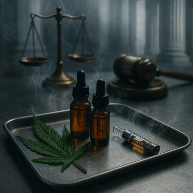 Cannabis Leaf with Legal Warning Symbols
