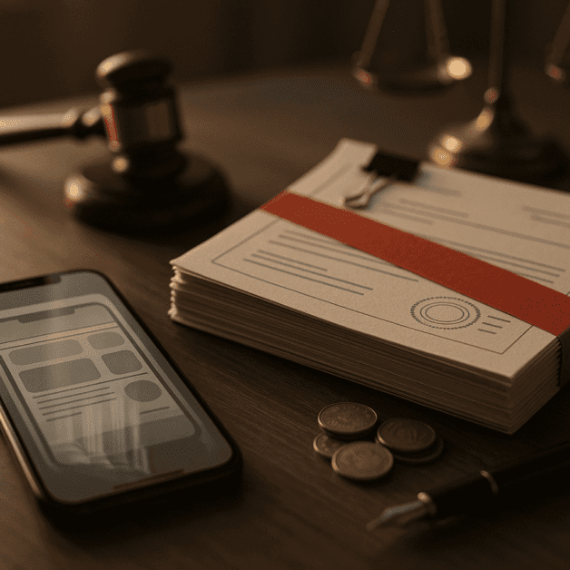 Mobile App Patent Concept with Smartphone and Legal Icons