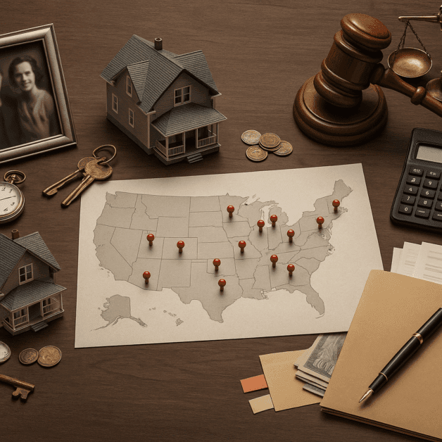 Map Showing 17 States with Inheritance or Estate Taxes