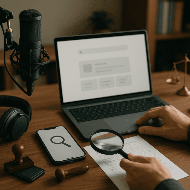 Podcast Trademark Search Concept Illustration
